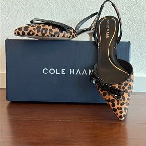 Cole Haan Noella Bow Leopard Print Leather Slingback Kitten Heel Pumps size 9
